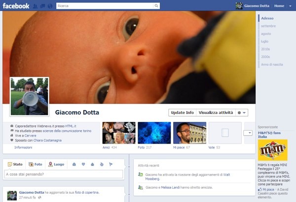 La nuova pagina del profilo su Facebook La nuova pagina del profilo su Facebook