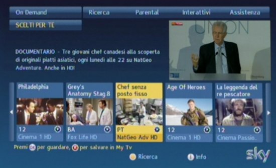 Interfaccia Sky On Demand, controllabile da telecomando Interfaccia Sky On Demand, controllabile da telecomando