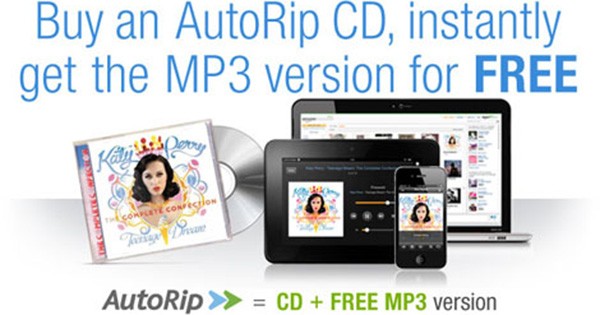 Amazon AutoRip permette a tutti coloro che acquistano (o hanno acquistato a partire dal 1998) CD sullo store online di avere la propria musica gratuitamente anche in formato MP3, su Amazon Cloud Player Amazon AutoRip permette a tutti coloro che acquistano (o hanno acquistato a partire dal 1998) CD sullo store online di avere la propria musica gratuitamente anche in formato MP3, su Amazon Cloud Player