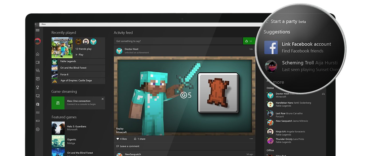 Facebook trova amici l'app Xbox diventa social news