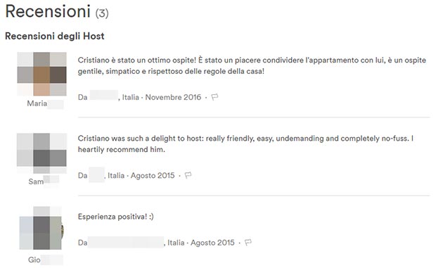 Le recensioni di Airbnb, scritte da host e ospiti, aiutano a capire con chi si ha a che fare