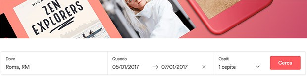 Il modulo per la ricerca di un alloggio su Airbnb