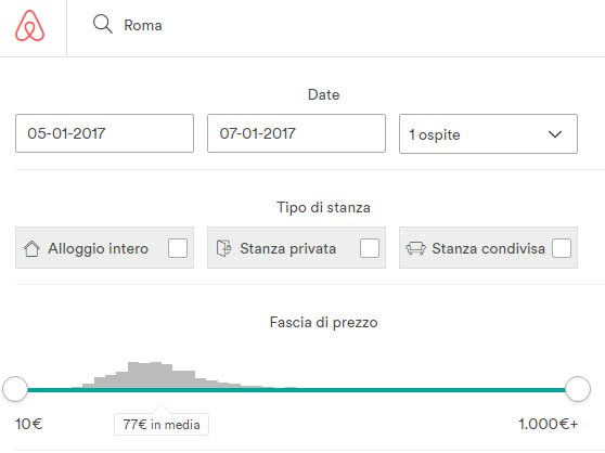I risultati per la ricerca di un alloggio su Airbnb