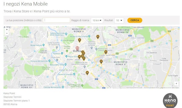 Kena Mobile, negozi